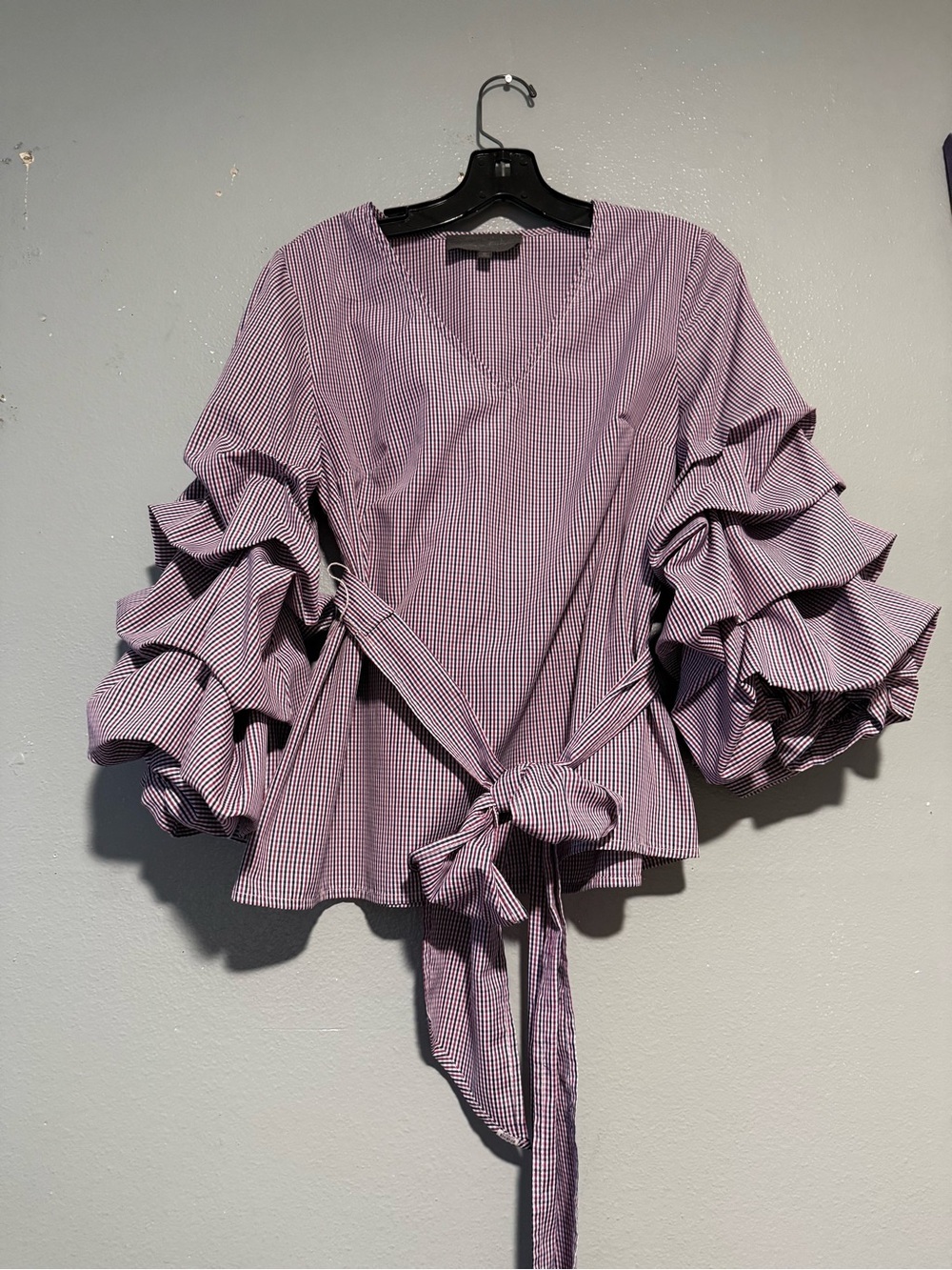 Anthropologie Sunday in brooklyn ruffles sleeve blouse Checked Tie-Waist size XS - Picture 3 of 10